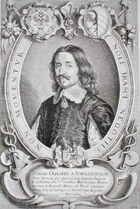 トビアス・オーエルハーフェン・ファン・ショーレンバッハ（1601-66）『Portraits des Hommes Illustres』より、ペトルス・デ・アイオデ作、1706年発行（エングレーヴィング）。 作： Anselmus van (after) Hulle