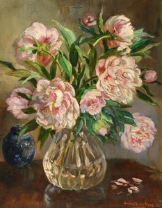 ガラス花瓶の牡丹 作： Anthea Durose