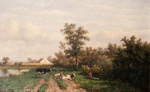 オランダの風景（パネル 作： Anthonie Jacobus van Wyngaerdt