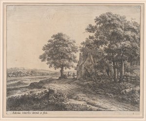旅館の前の大きなシナノキ、17 世紀。 作： Anthonie Waterloo