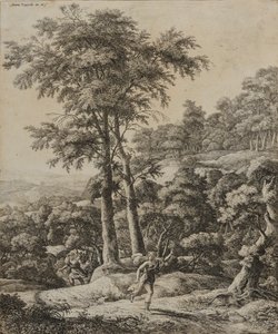 狩人のいる風景」（銅版画 作： Anthonie Waterloo