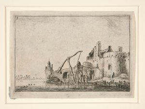 井戸、12 の風景のエッチングのセットから 作： Anthonie Waterloo