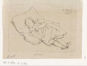 枕の上で寝ている子供 作： Anthonie Willem Hendrik Nolthenius de Man