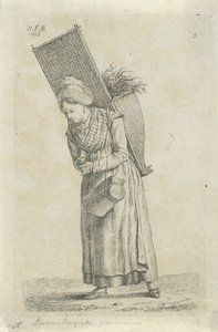 かごを背負ったルクセンブルグの女性 ルクセンブルクの緑の女性 (オブジェクトのタイトル) オランダ王国の農民と農民の妻（シリーズタイトル） 作： Anthonie Willem Hendrik Nolthenius de Man