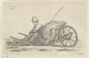 干し草と手押し車のそばに座っている男 作： Anthonie Willem Hendrik Nolthenius de Man