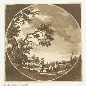 2 人の歩行者がいる風景 作： Anthonie van den Bos