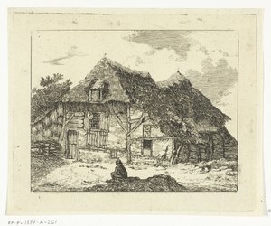 Staphorst の家の前の丘の上に座っている男 作： Anthonie van den Bos