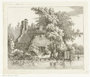 Maarssen の Huis Snaatburg の遺跡の前のベンチでタバコを吸う男 作： Anthonie van den Bos