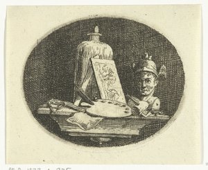 水星のパレット、絵画、胸像のある静物 作： Anthonie van den Bos