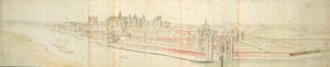 川からのハンプトンコート宮殿、1544年頃（紙にペン、インク、トイレ） 作： Anthonis van den Wyngaerde