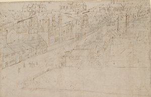 サザークから見たロンドンのパノラマ: 1554 年にセント メアリー オーバーリーのあるボロー ハイ ストリート