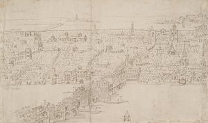 サザークから見たロンドンのパノラマ: ロンドン橋、1554 作： Anthonis van den Wyngaerde