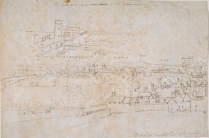 リッチモンドのハンプトン コート宮殿とその周辺の田園地帯の研究シート、1560 年代。 作： Anthonis van den Wyngaerde