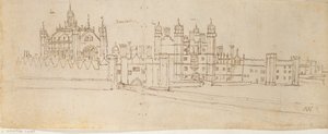 ハンプトンコート宮殿の礼拝堂と守衛門、c1550-1560 作： Anthonis van den Wyngaerde