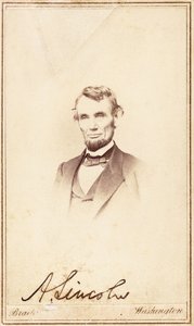 エイブラハムリンカーン、署名付きの名刺、1864年