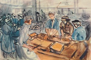 チョッピングとピーリング。 A.T.S. クッキングセンター」、1944年。 作： Anthony Gross
