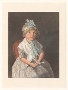 ファンと一緒に座っている女の子の肖像画 作： Anthony Oberman
