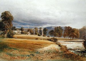 リバーワーフからのボルトン修道院、サウスビュー、1825年頃（紙に水彩） 作： Anthony Vandyke Copley Fielding
