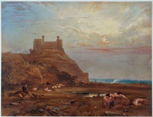 ハーレック城、1820年 作： Anthony Vandyke Copley Fielding