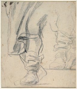 男性のブーツを履いた足とマントの下降（紙に黒と赤のチョーク 作： Anthony van Dyck