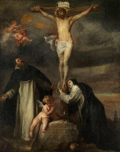 シエナの聖カタリナ、聖ドミニク、天使と十字架上のキリスト 作： Anthony van Dyck
