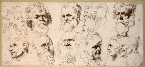 頭部のスケッチ11点（ペン・茶インク・紙 作： Anthony van Dyck