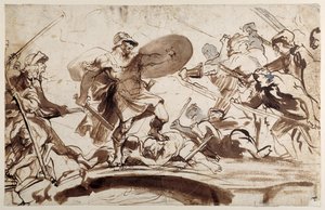 テベレ橋を守るホラティウス・コクレス（紙にペン・インク・ウォッシュ 作： Anthony van Dyck