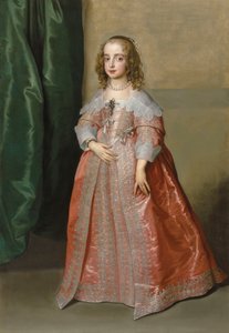 イングランド王チャールズ1世の娘、メアリー王女（1631-1660）の肖像（全身、銀の刺繍とリボンで飾られたピンクのドレス姿 作： アンソニー・ヴァン・ダイク