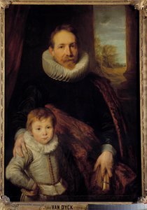 父と息子の肖像」または「ギヨーム・リシャドーとその息子の肖像」 父親はイチゴの襟をつけている。アントン・ファン・ダイク（1599-1641）による絵画 17世紀 日1,15x0,83 m - 「父と息子の肖像」または「ギヨーム・リシャトー 作： Anthony van Dyck