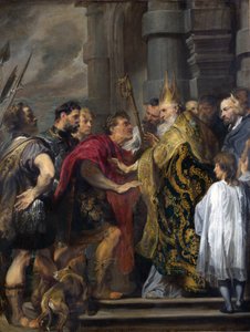 聖アンブローズ、テオドシウスをミラノ大聖堂から禁止 作： Anthony van Dyck