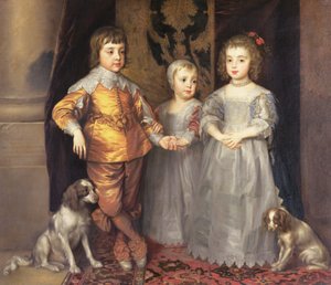イングランドのチャールズ1世の子供（1600〜49年）とヘンリエッタマリア王妃（1609〜69年）、1637 作： Anthony van Dyck