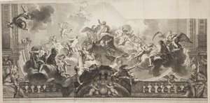 パレ・ロワイヤルの大回廊天井のセンターパネルのデザイン、ニコラ・アンリ・タルデュー（1674-1749）による彫刻 作： Antoine (after) Coypel