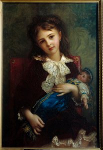 アーネスト・エベール（1817-1908）が描いた人形を腕に抱えたカトリーヌ・ド・ブシャージュの子供の肖像