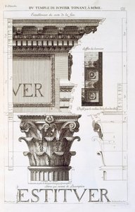 ジュピタートナンの神殿（サンダー）のエンタブラチャー、資本、碑文、「ローマの古代遺物」から、1682 作： Antoine Babuty Desgodets