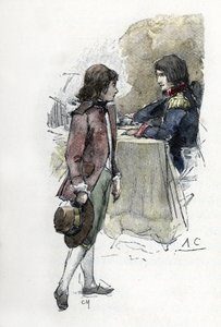 ジョセフィーヌの息子ウジェーヌ・ド・ボアルネ (1781-1824) は、義理の息子ナポレオン・ボナパルト (1769-1821) に父アレクサンドル・ド・ボアルネの剣を主張する (若いウジェーヌ・ド・ボアルネは、父アレクサンドル・ド・ボアルネの剣をナポレオンに要求している) ボン