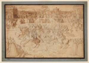 花火の間で馬上槍試合をする乗馬の乗馬ゲーム、1575年-1580年 作： Antoine Caron