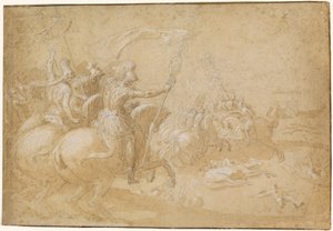 戦いに乗る古代ローマの戦士 作： Antoine Caron
