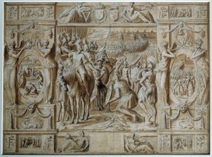 ミラノの服従 1515年、マリニャンの戦いに勝利したフランソワ1世の軍隊は、ミラノの街を奪った。アントワーヌ・カロン（1521-1599）によるペンと水彩のドローイング 16世紀 パリ、ルーヴル美術館 作： Antoine Caron
