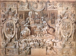 1533年のキャサリンデメディチ（1519-89）とアンリII（1519-59）の結婚の機会に関するトーナメント（紙にペンで記入）