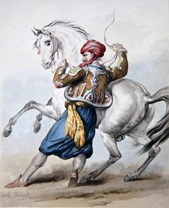 フランスの馬を追い越そうとするペルシャ人（リトグラフ） 作： Antoine Charles Horace Vernet