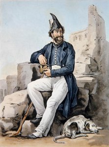 髭を生やした兵士（カラーリトグラフ） 作： Antoine Charles Horace Vernet