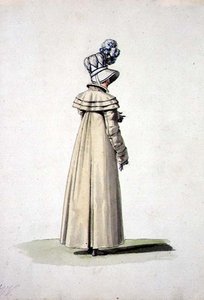 ボンネットをかぶったエレガントな女性（「Incroyables et Merveilleuses」より）（紙に水彩画 作： Antoine Charles Horace Vernet