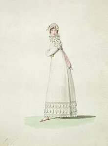 「Incroyables et Merveilleuses」のイラストの屋外ドレスを着たエレガントな女性 作： Antoine Charles Horace Vernet