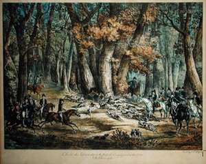 1818年4月27日、コンピエーニュの森で鹿を狩る 作： Antoine Charles Horace Vernet