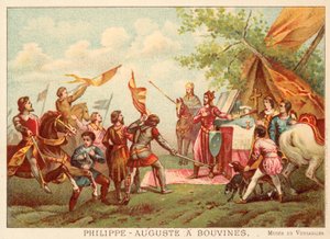 1214年のBouvinesでのフィリップアウグストゥス（クロモリト） 作： Antoine Charles Horace Vernet