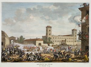 パビアの反乱、7プレーリアル、4年目（1796年5月）、ジャックジョセフコイニー（1761-1809）（アクアチント）によって彫刻 作： Antoine Charles Horace Vernet