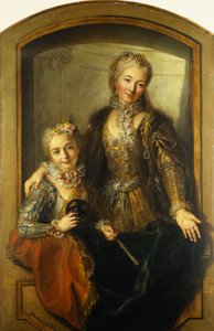 1733年、窓際の夜会服に身を包んだマダムデュピーユとその娘ミッドボディの肖像 作： Antoine Coypel