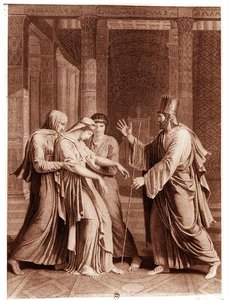アッスルスの前のエステル』ジャン・ラシーヌ（1639-99）作「エステル」よりマチュー（彫刻）による挿絵（モノクロ写真） 作： Antoine Denis (after) Chaudet