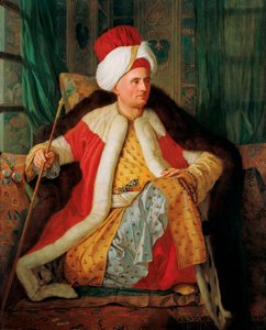 チャールズ・グラヴィエ・ド・ヴェルジェンヌ (1719-1787) トルコの服装をした外交官の肖像 (シャルル・グラヴィエ・ヴェルジェンヌ伯爵とフランス大使の肖像、トルコの服装) - アントワーヌ・ド・ファヴレイ (1706-1791) による絵画、キャンバスに油彩