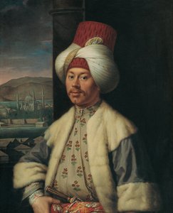 トルコの衣装を着たヨーロッパ人の肖像 - アントワーヌ・ド・ファヴレイ (1706-1791) の絵画、キャンバスに油彩 (84x68 cm)、18 世紀後半 - (トルコの衣装を着たヨーロッパ人の肖像、A. de によるキャンバスに油彩ファブレ 作： Antoine Favray